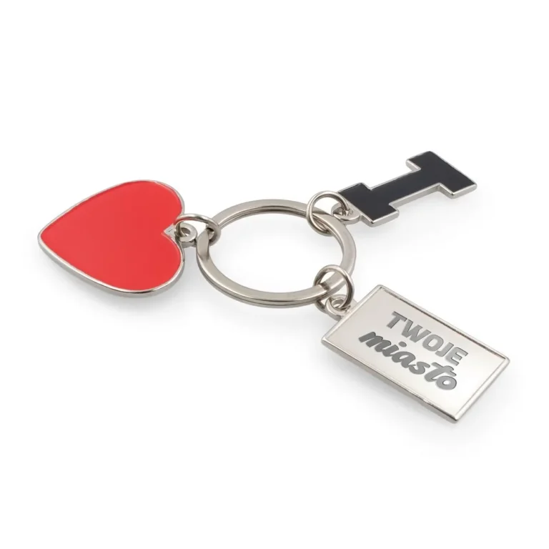 Brelok do kluczy „serce” I love…, z metalową plakietką | Lydus