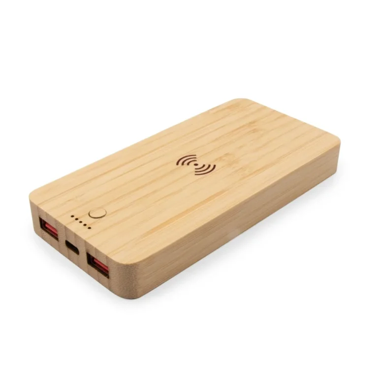 Bambusowy bezprzewodowy power bank 8000 mAh B’RIGHT, ładowarka bezprzewodowa 15W | Benson