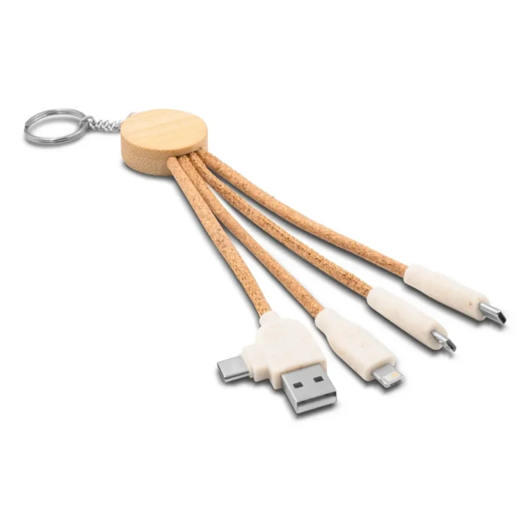 Korkowy kabel do ładowania B’RIGHT, bambusowy element, brelok do kluczy | Antez